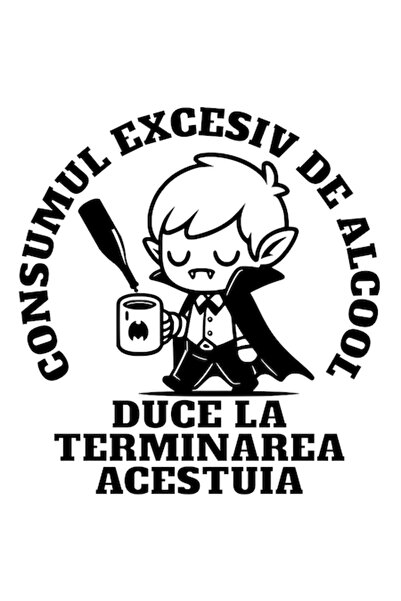 OEM Autocolant amuzant cu vampir, colți și pelerină, text în cană de cafea, v...