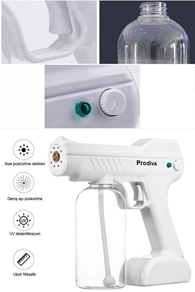 PRODİVA Dezenfekte için Şarjlı Ulv Mavi Işıklı Kablosuz Nano Buhar Tabancası