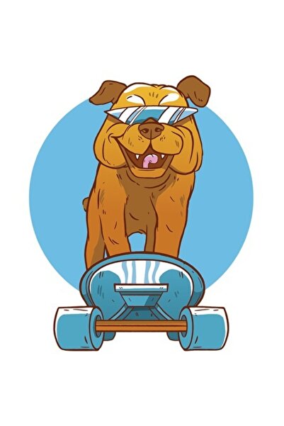 OEM Autocolant câine cu ochelari pe skateboard, fericit, margini albe, vinil ...