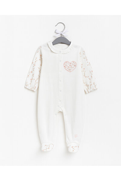 REDTAG Baby White Printed Sleepsuit