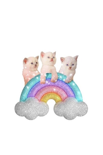 OEM Autocolant cu pisoi, curcubeu, nori, sclipici, animale, bordură albă, vin...