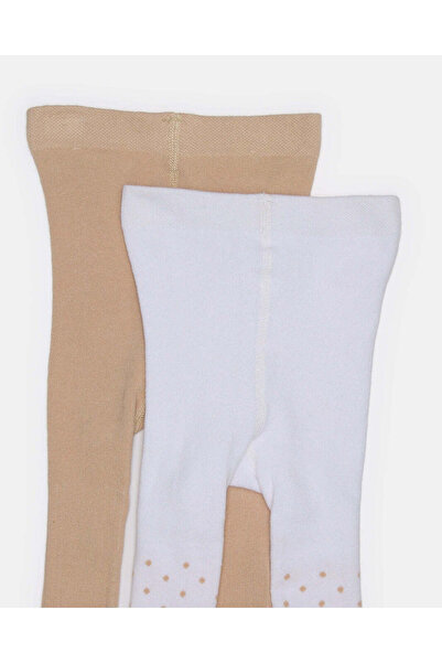 REDTAG Infant Girls Beige And White Tights Set (2 Piece)