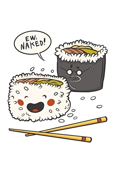 OEM Autocolant amuzant cu sushi, text în engleză „Ew Naked”, influență asiati...