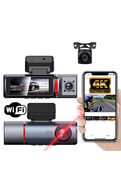 AMYMAT 3-Channel Car Dash Cam DVR — 4K Front + 1080p Rear/Interior, WiFi, GPS, Night Vision, G‑S