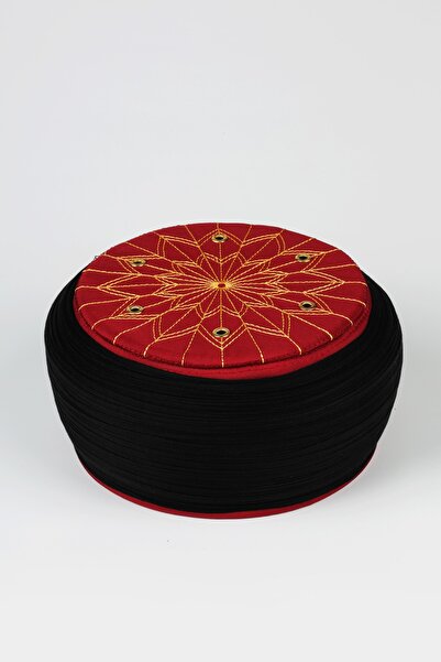 Sarıkhane Student Yellow - Black Fabric - Burgundy Headscarf - Round Wrap - B...
