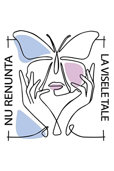 OEM Motivational Sticker "Don't Give Up on Your Dreams", Butterfly, Pink-Blue, White Edges, PVC 28 cm