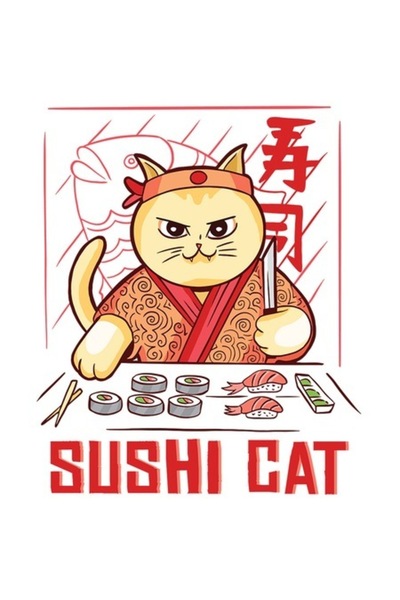 OEM Αυτοκόλλητο βινυλίου PVC με γάτα με ασιατική παραδοσιακή φορεσιά, 15εκ.