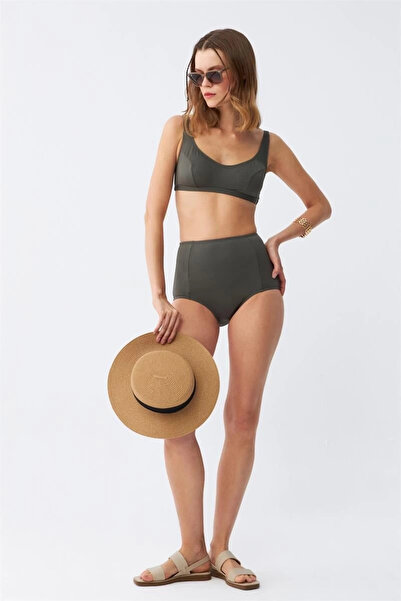 alfa expres Clothing Women's Basic Khaki Padded High Waist Bikini Set