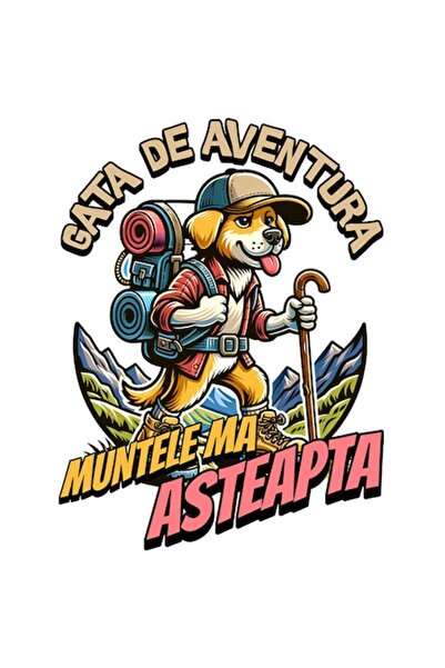 StoryGift Romania Dog Adventure on Mountain Sticker with Backpack - "The Mountain Awaits Me", White Border, PVC Vinyl