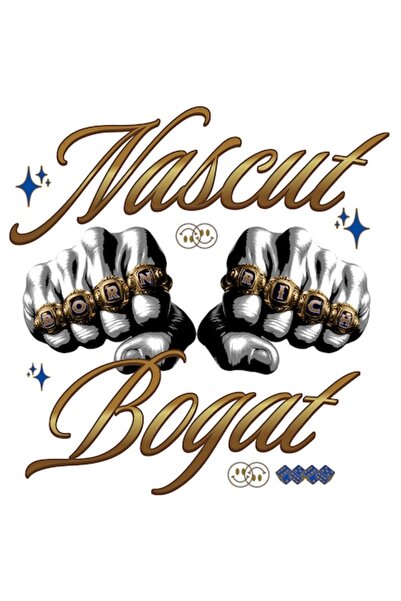 OEM Αυτοκόλλητο Gold Daggers — «Born Rich» Money & Fists, λευκά περιγράμματα,...