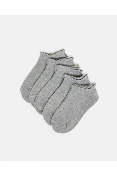 REDTAG Girls Grey Low Ankle Socks With Scallop Edge Welt (5 Pairs)