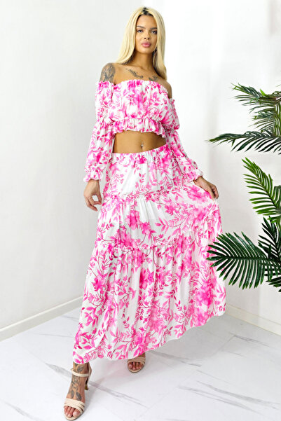 FashionForYou Bernolda set, flowy skirt and off-shoulder shirt, Pink Monday, Masura