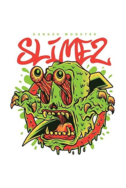 OEM Autocolant verde înfricoșător cu slime, cu ochi bulbucați și colți ascuți...