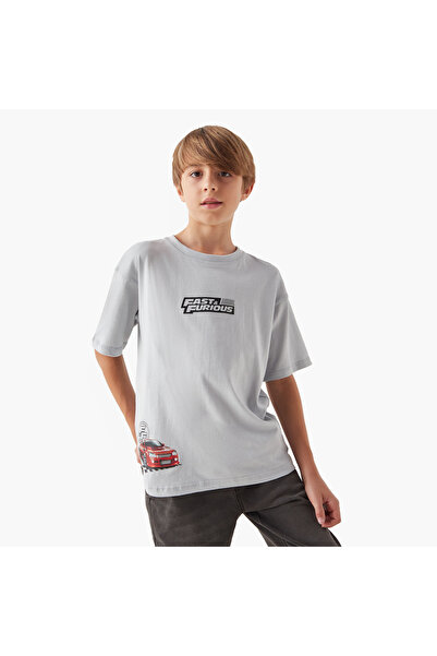 Universal Fast and Furious Print Crew Neck T-shirt with Short Sleeves