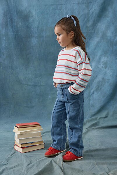 Tics Nervürlü Denim Pantolon - mavi