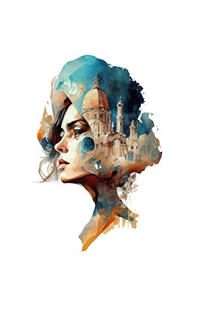 OEM Autocolant Portret Femeie, Clădiri Balcanice (Italia-România-Veneția), Mu...