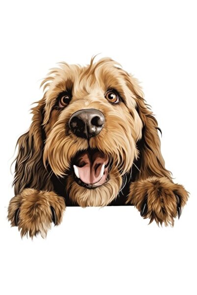 OEM Стикер с илюстрация на пухкаво куче, светлокафяв, бели ръбове, PVC винил,...