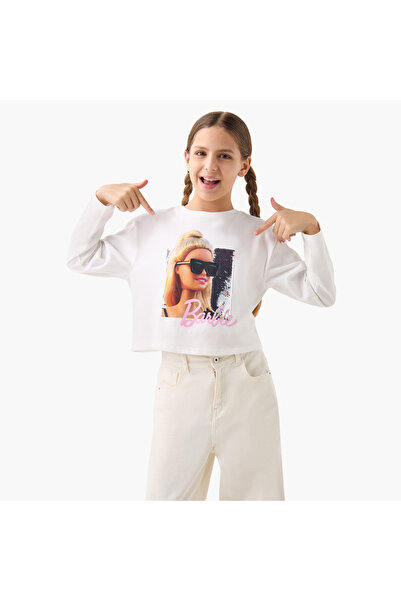 mattel Barbie Print Crew Neck T-shirt with Long Sleeves