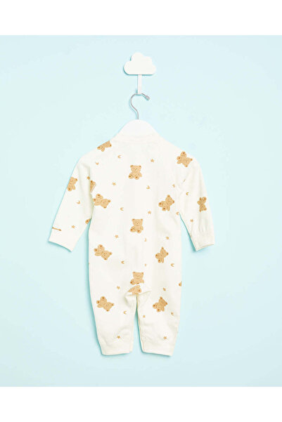 REDTAG Baby White Bear Print Sleepsuit