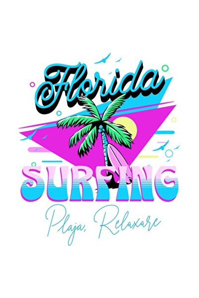 OEM Autocolant palmier cu nuci de cocos și placă de surf „Florida Surfing” ma...