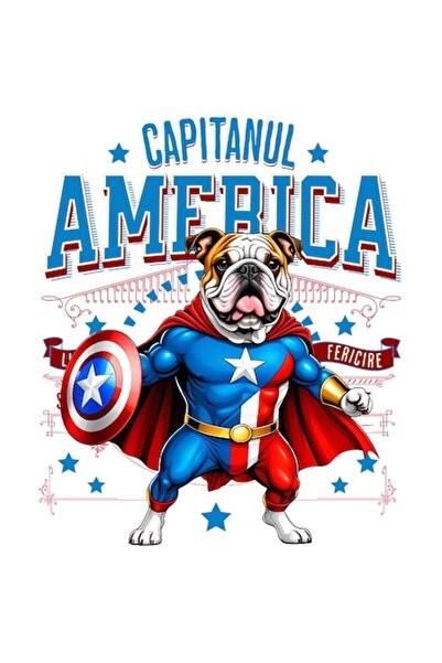 OEM Autocolant Bulldog în costum de Căpitan America cu pelerină, vinil PVC, 2...