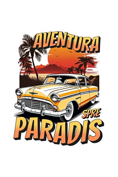 OEM Yellow Vintage Car Sticker - Tropical Island 'Adventure to Paradise', PVC...