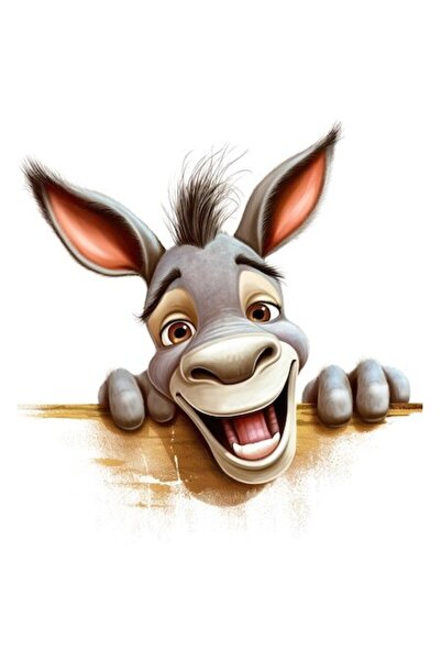 OEM Donkey looking over fence sticker, smiling domestic animal, white border, PVC Vinyl 28 cm