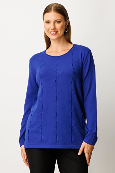 ON Pulover de tricotat cu model pentru femei de mărime mare 65329 albastru cobalt