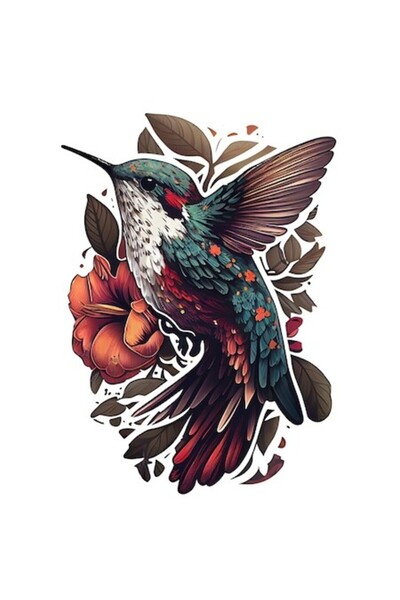 OEM Autocolant pasăre multicoloră fantezie, vinil PVC, 23 cm