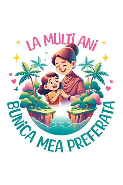 OEM Autocolant cu bunică și nepoată fericite — Insulă tropicală „La mulți ani...