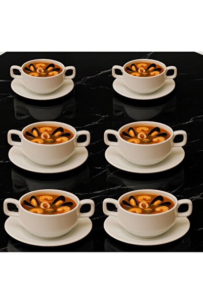 cc bin shihon Soup bowl and saucer set, 6 pieces, high quality porcelain, 10cm size, creamy white