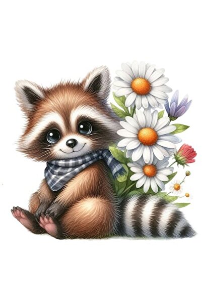 OEM Autocolant raton vesel în natură, flori albe, bordură albă, vinil PVC 10 cm