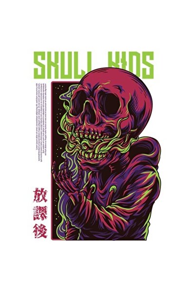 OEM Autocolant portret craniu – schelet cu hanorac, „Skull Kids”, bordură alb...