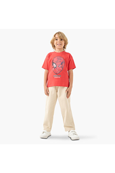 Marvel Spider-Man Print T-shirt with Crew Neck and Short Sleeves