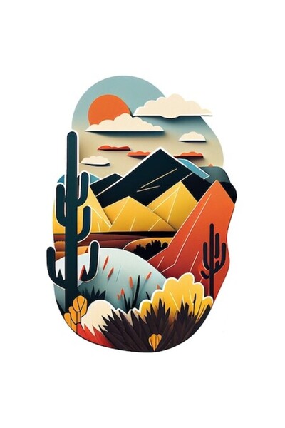 OEM Autocolant peisaj colorat cu apus de soare în deșert, bordură albă, vinil...