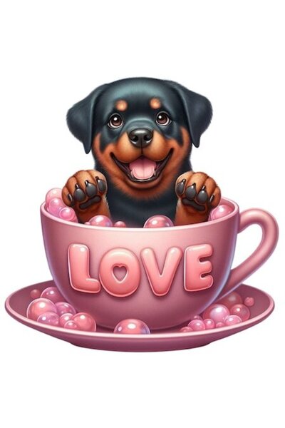 OEM Autocolant pentru cană cu cățeluș Rottweiler în „Dragoste”, vinil PVC, 15 cm