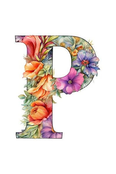 OEM Autocolant cu litera „P” — ilustrație alfabet pentru copii, flori, bordur...