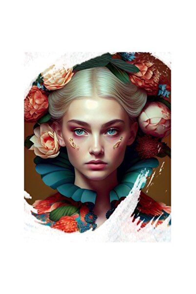 OEM Autocolant portret fată blondă cu bandană cu flori roz, multicolor, bordu...