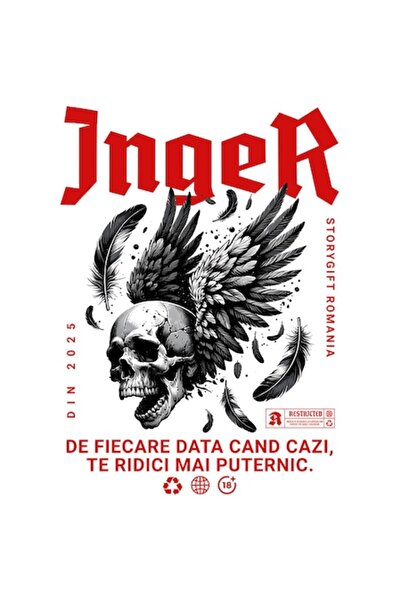 OEM Autocolant craniu uman cu aripi negre, margini albe, vinil PVC, 10 cm