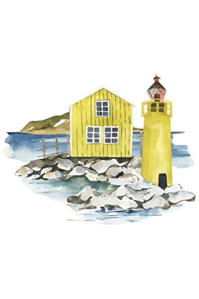 OEM Стикер с Морска къща и Жълт фар, Многоцветен PVC 15 см