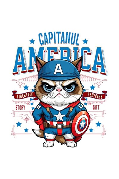 OEM Autocolant Grumpy Cat în costum de Căpitan America cu pelerină, vinil PVC...