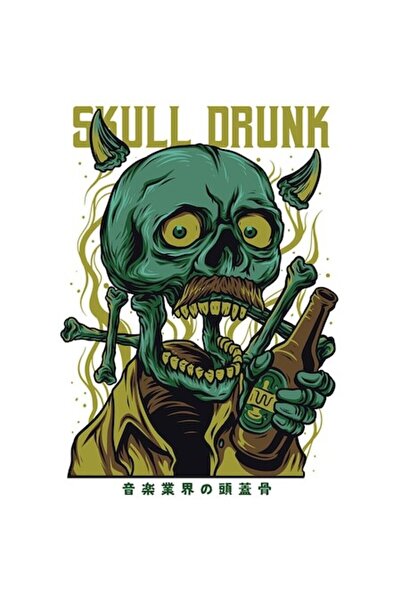 OEM Αυτοκόλλητο πορτρέτου κρανίου – "Μεθυσμένο κρανίο", άντρας με πορτοκαλί π...