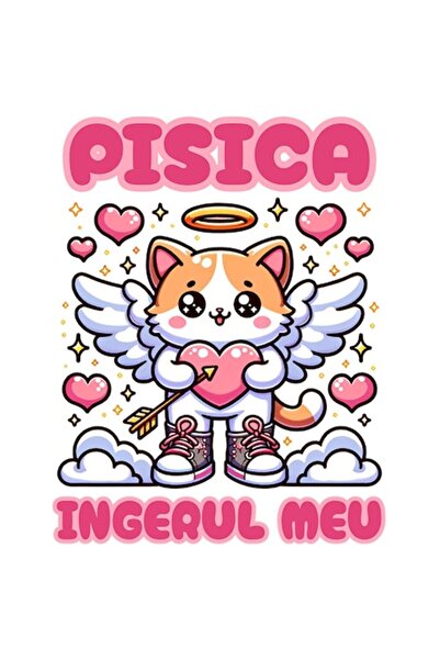 OEM Sticker - Cat with Wings & Heart with Arrow, "My Angel Cat", White Edges,...