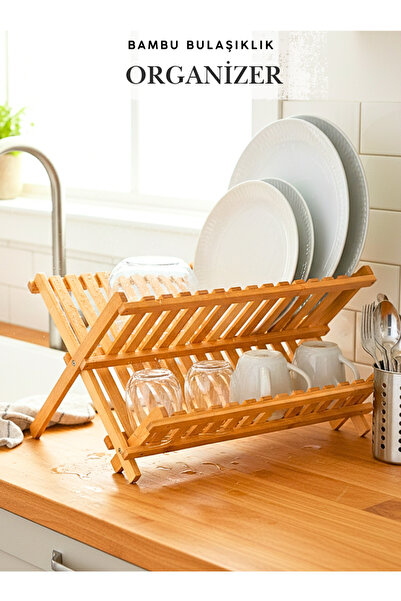 Penthouse Bambu Katlanır Tabaklık Katlanabilir Bulaşıklık