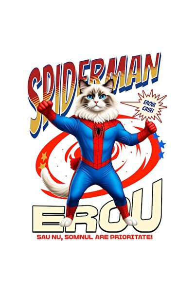 OEM Autocolant Ragdoll Cat în costum de Spider-Man, vinil PVC, 28 cm
