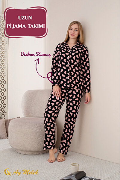 AYMELEK Set de pijamale pentru femei Set cu guler polo din bumbac cu model