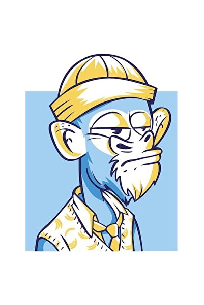 OEM Autocolant - Maimuță bătrână cu glugă galbenă și costum, desen animat, ev...