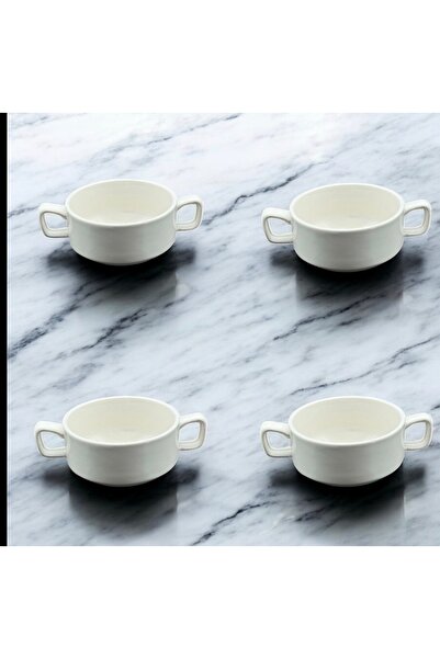 cc bin shihon Soup bowl/pot, 4-piece set, high-quality porcelain, 10cm size, creamy white