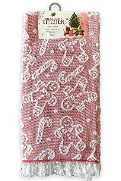 Villager&Son Yılbaşı Temalı 2 Li Kurulama Bezi Kırmızı Kurabiye Desenli