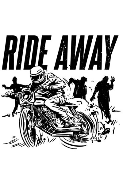 OEM Стикер на мотоциклетист, зомби, „Ride Away“, с бели кантове, PVC винил 23 см